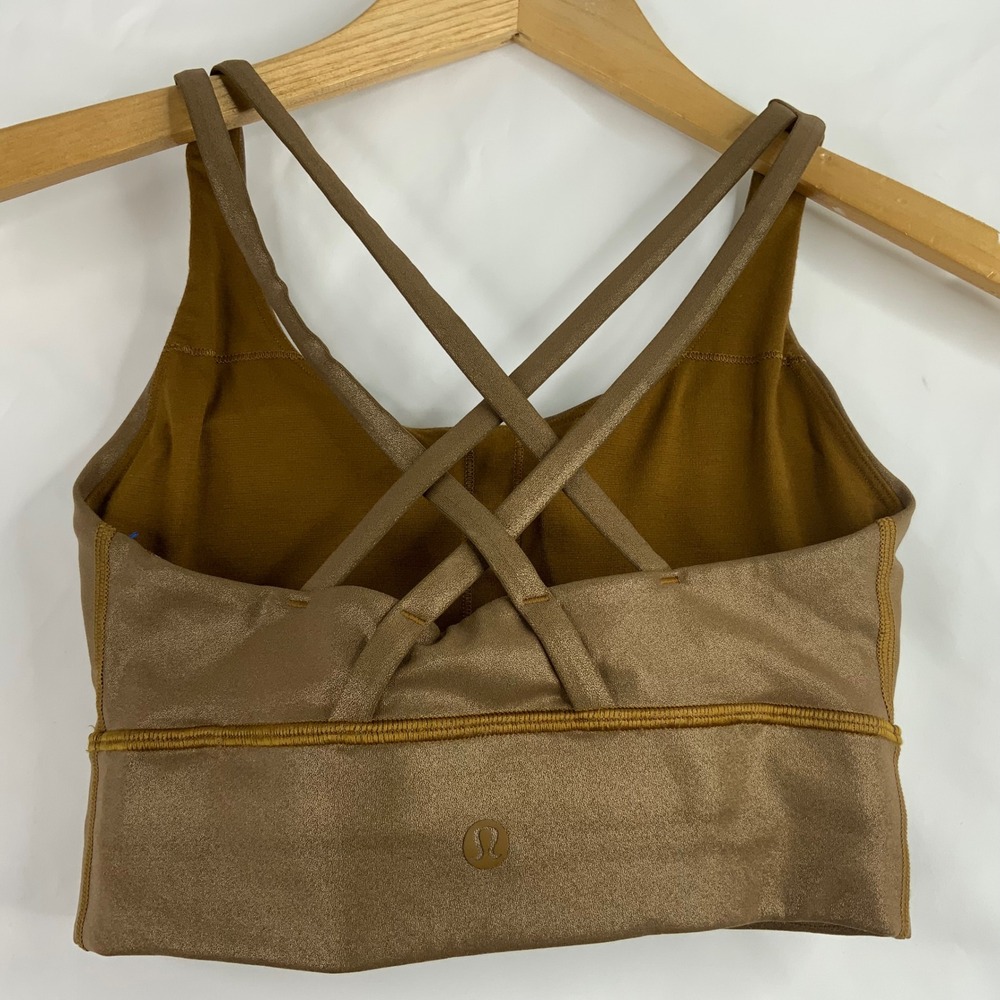 Lululemon Energy Bra Longline Gold Foil Metallic Strappy Back Sports Bra Size 4 - Picture 2 of 4